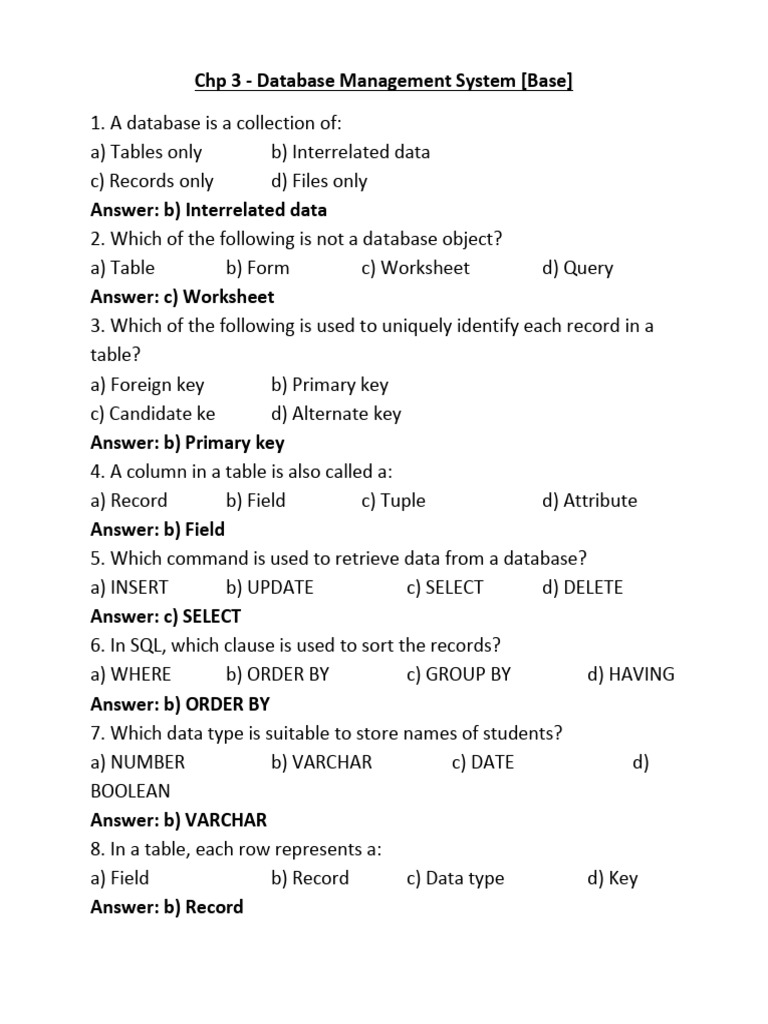 Database Base MCQ | PDF | Databases | Table (Database)