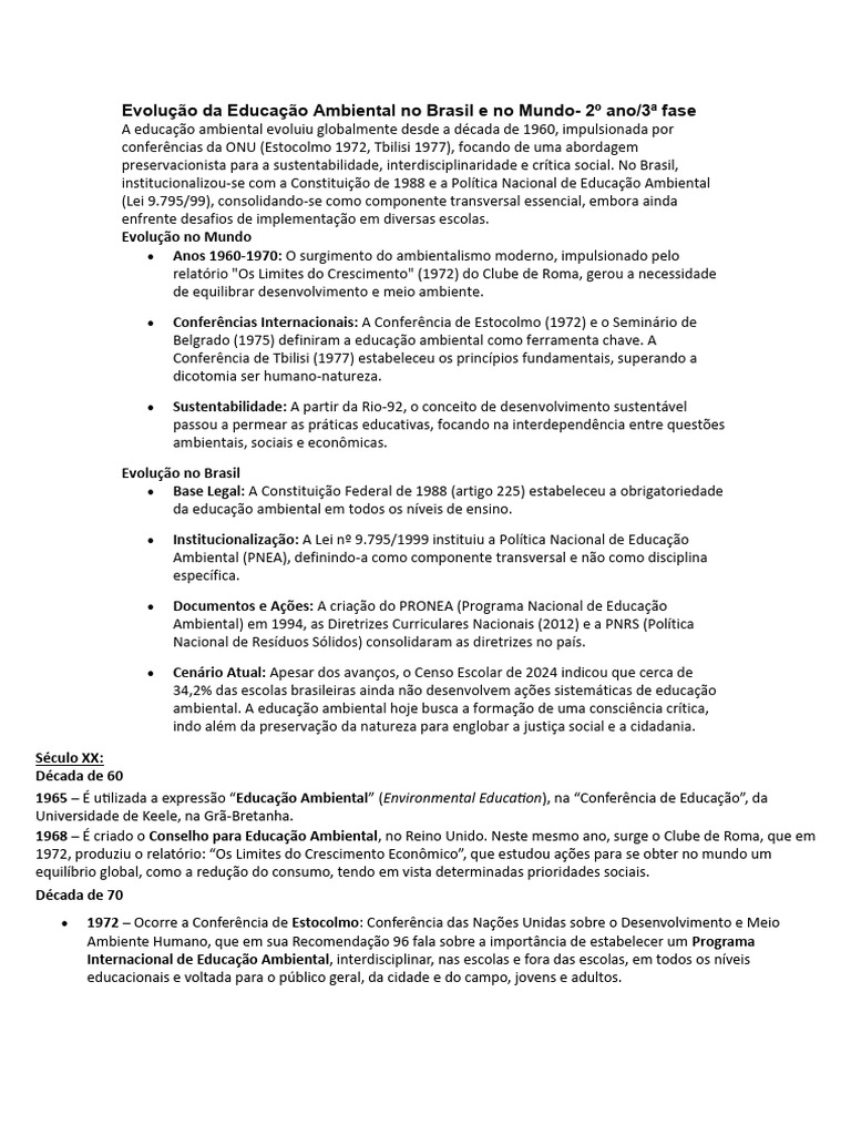 Evolução Da Educação Ambiental No Brasil e No Mundo | PDF ...