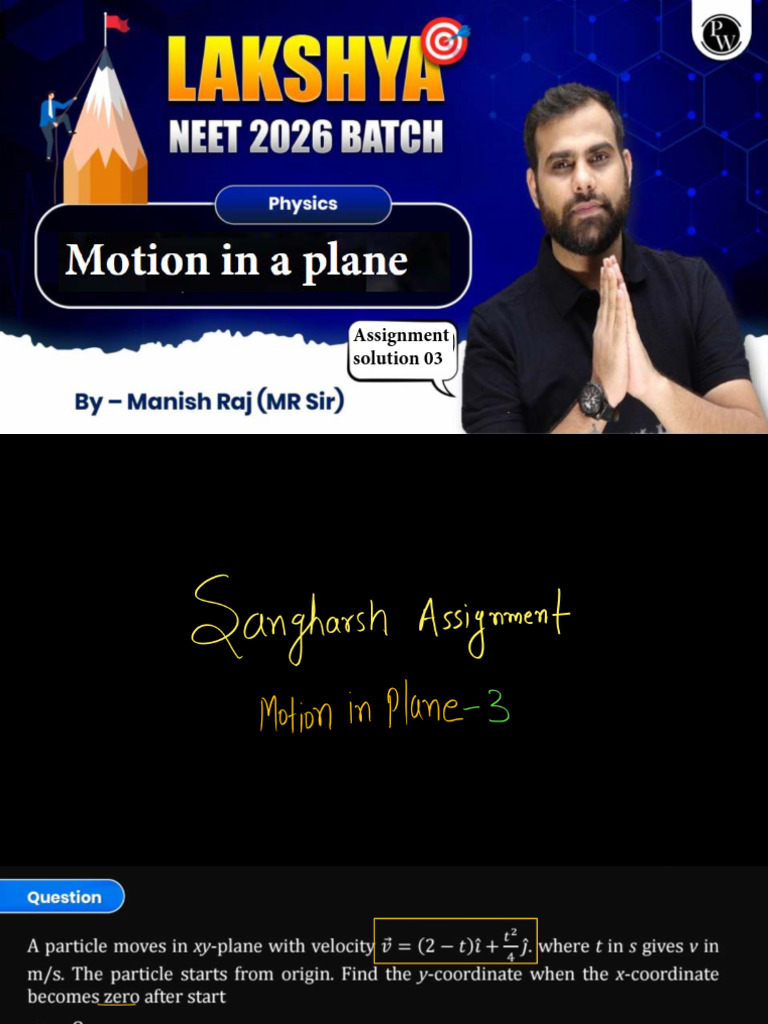 Motion in a Plane Assignment Solution Notes 03 Lakshya NEET 2026 | PDF