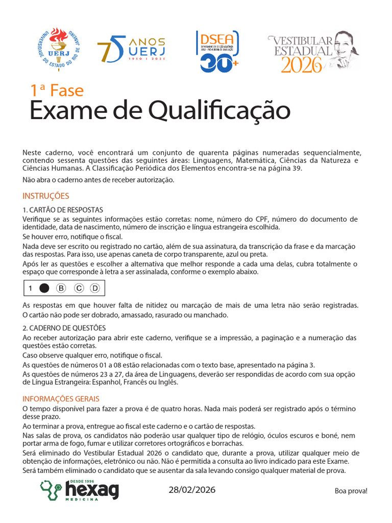 UERJ Fase 1 - Exame de Qualificação - 28-02-2026 | PDF | Fungo ...