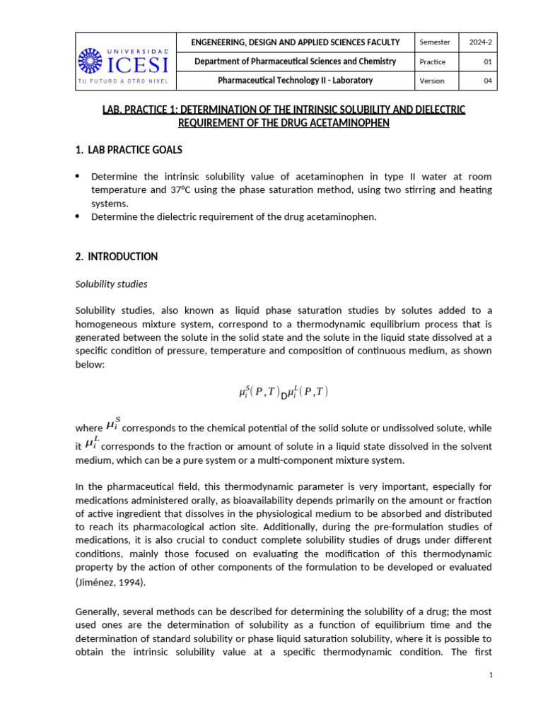 Lab Practice 1-Pharmaceutical Technology II | PDF | Solubility ...