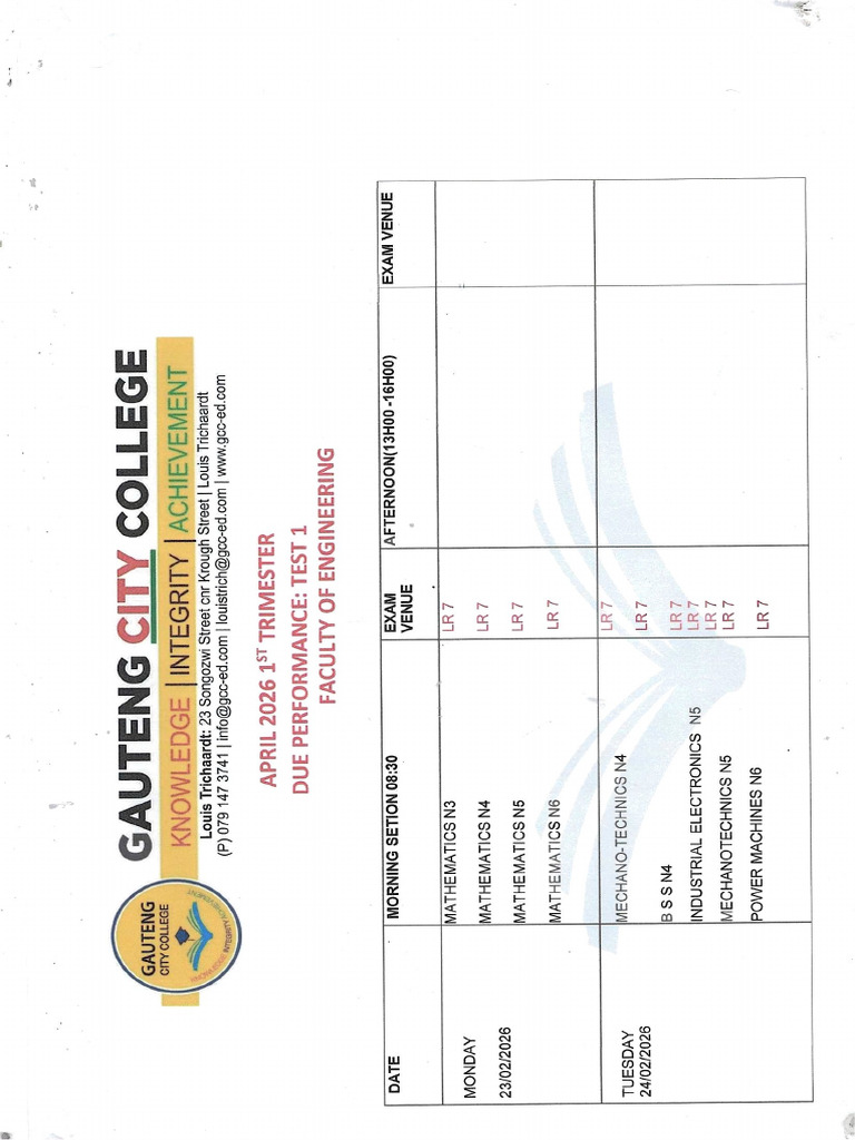 Engineering Timetable Dp1 | PDF