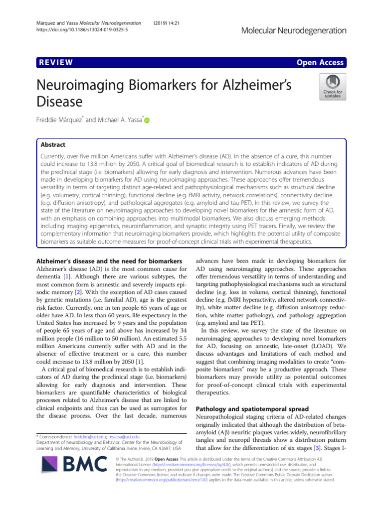 Neuroimaging Biomarkers For Alzheimer's Disease | PDF | Hippocampus ...