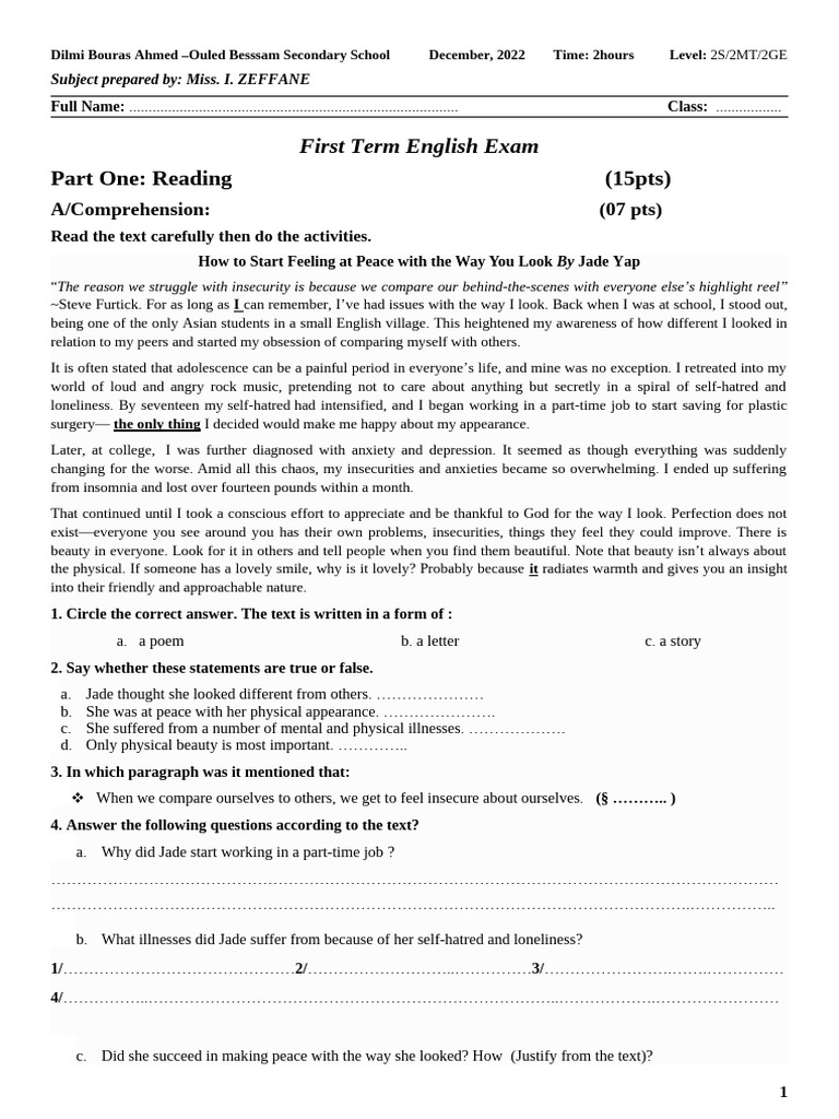 1st Term Exam | PDF