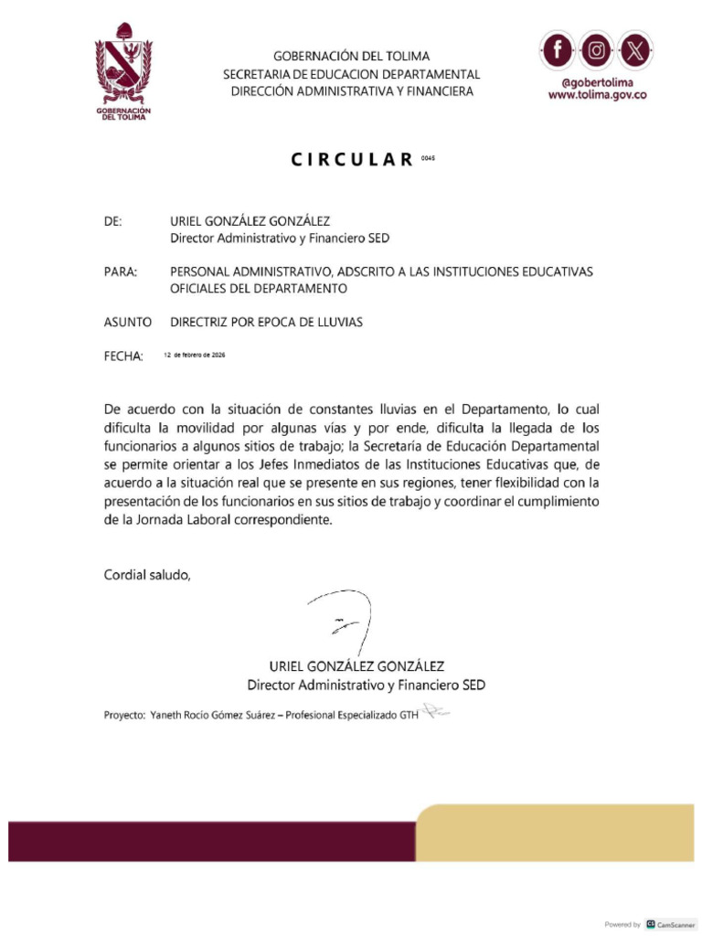 Circular No. 045 - Febrero 12 de 2026 | PDF