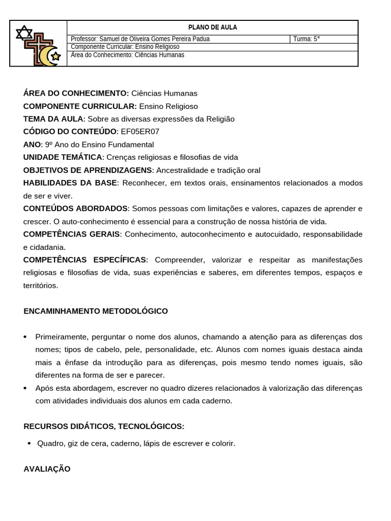 Plano de Aula - Aula 1 | PDF | Conhecimento | Aprendizado