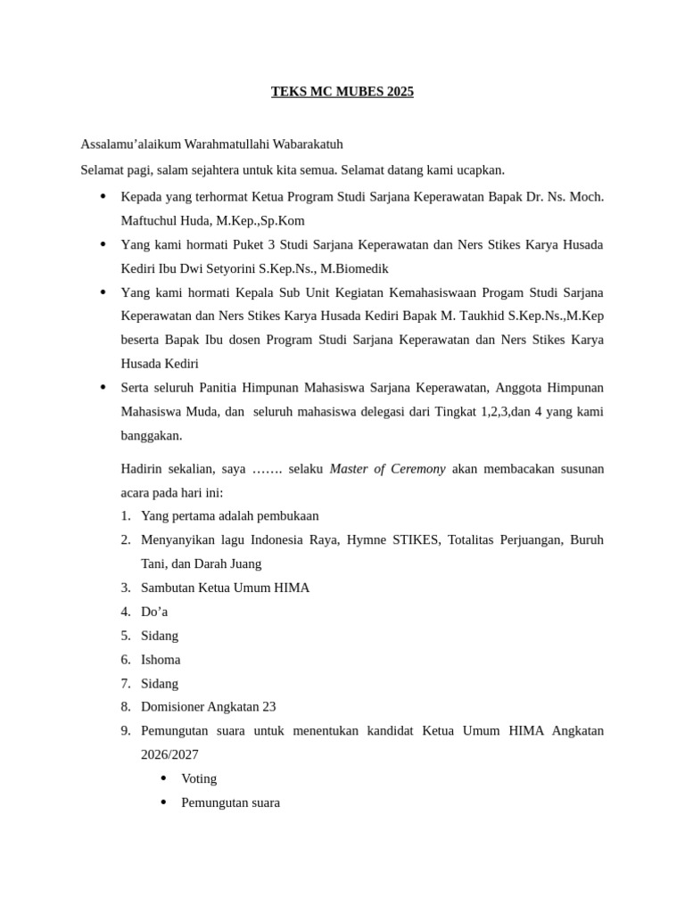 Teks MC Mubes 2025 | PDF