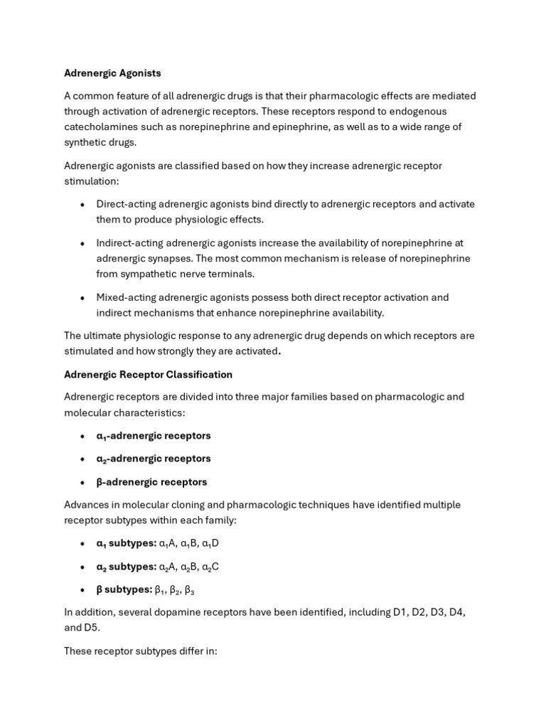 Adrenergic Agonists and Antagonists | PDF | Dopamine | Norepinephrine