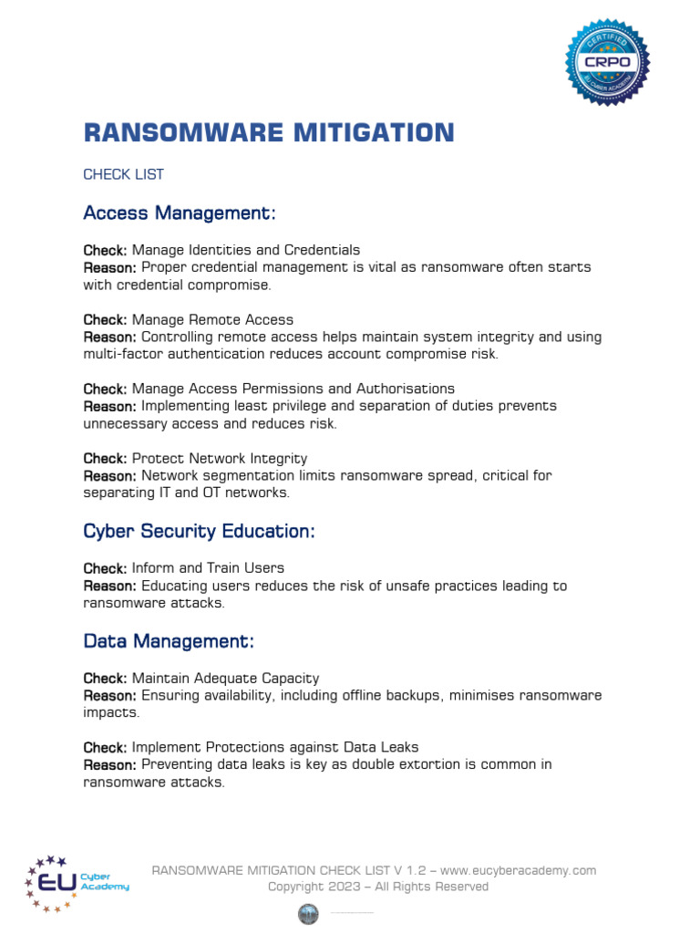 CRPO Risk Mitigation Checklist | PDF | Security | Computer Security