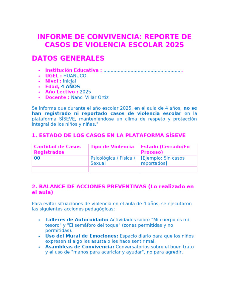 INFORME de Caso de Violencia | PDF | Violencia | Salón de clases