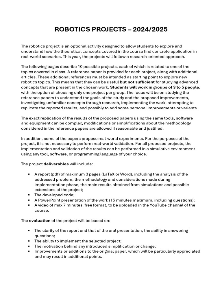 Robotics Projects 2025 | PDF | Robotics | Robot