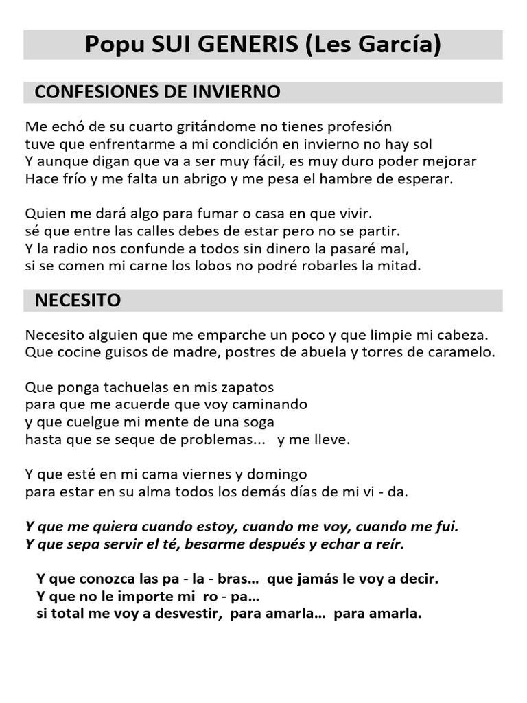 Popu Sui Generis (Letras) | PDF