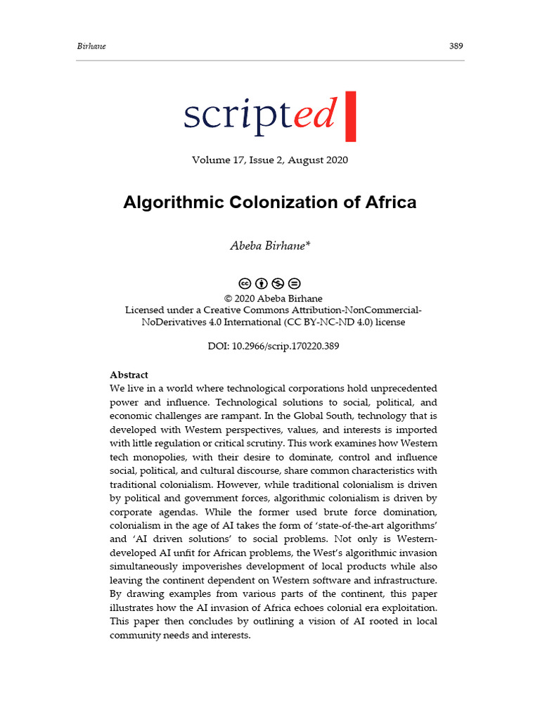 Algorithmic Colonizatio of Africa | PDF | Artificial Intelligence ...