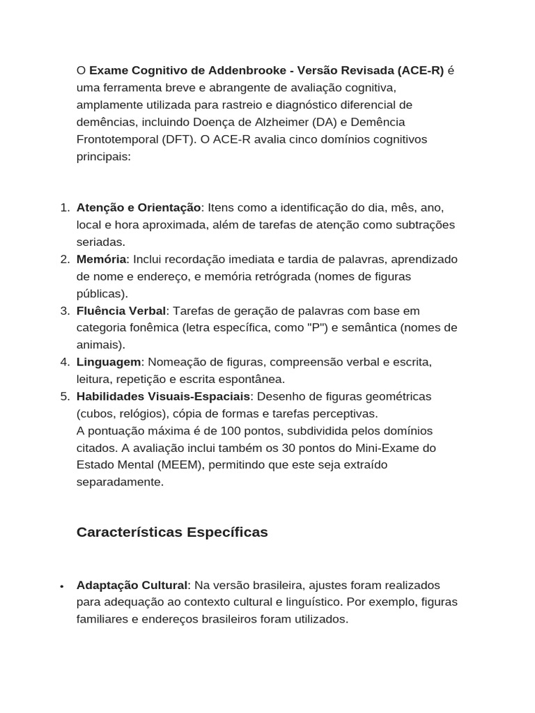 Orientação de ACE-R | PDF | Cognição | Ciência cognitiva