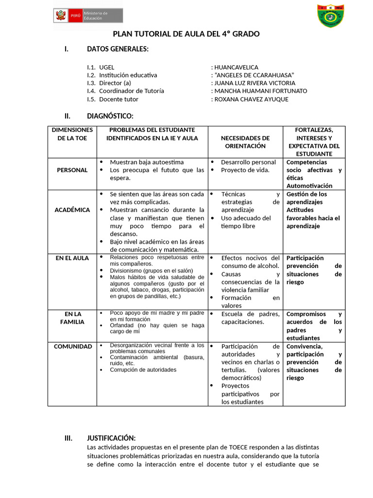Plan Tutorial de Aula 2025 | PDF | Las emociones | Salón de clases