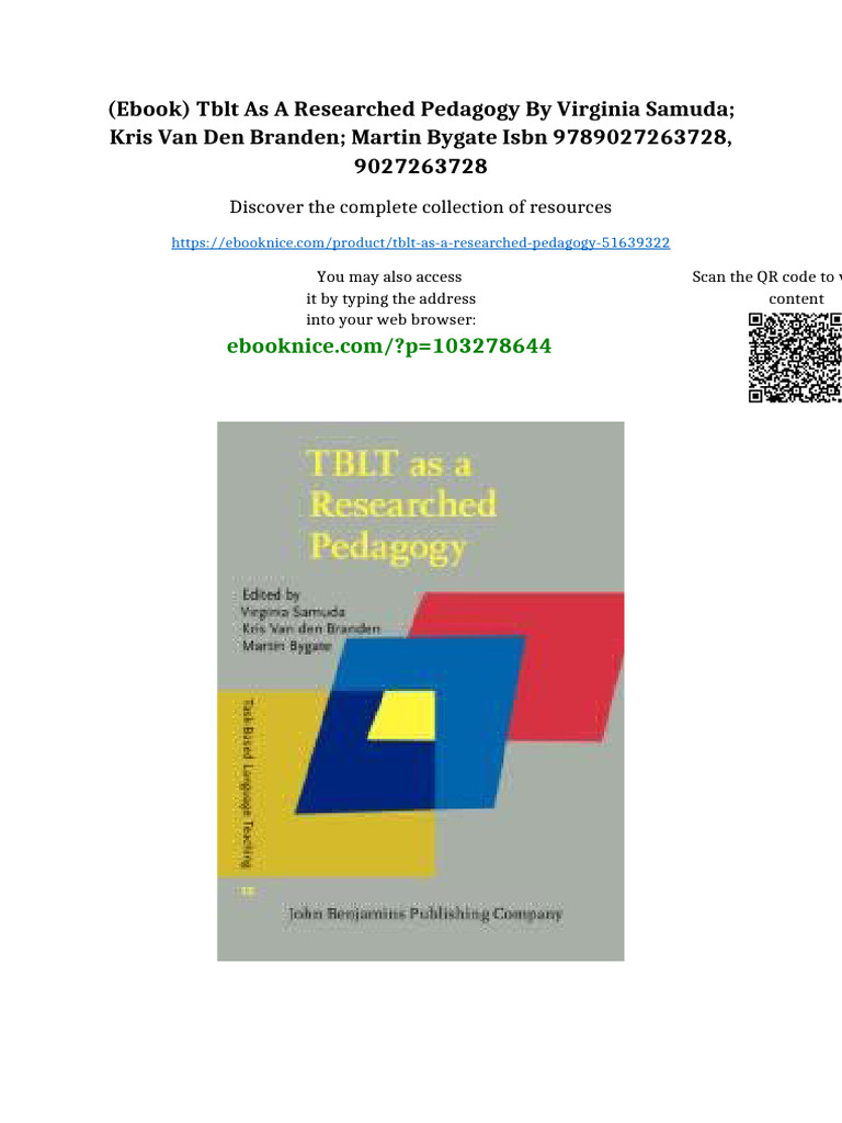 (Ebook) TBLT As A Researched Pedagogy by Virginia Samuda Kris Van Den ...