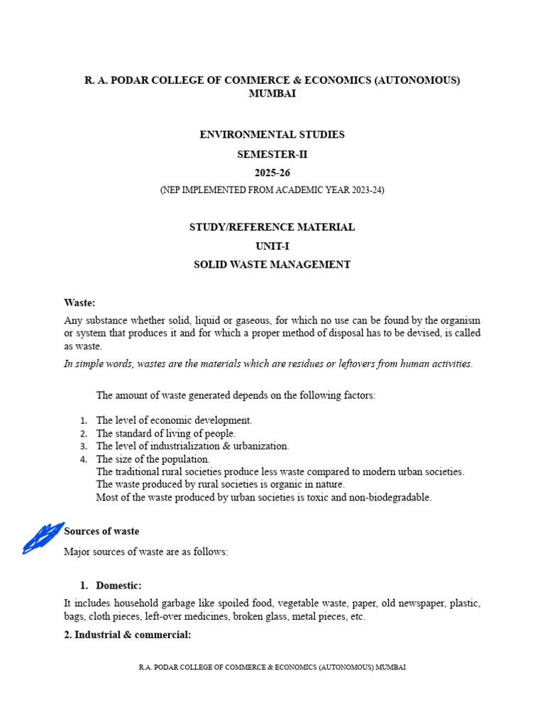 Sem-II Module-1 Solid Waste Management | PDF | Waste | Waste Management
