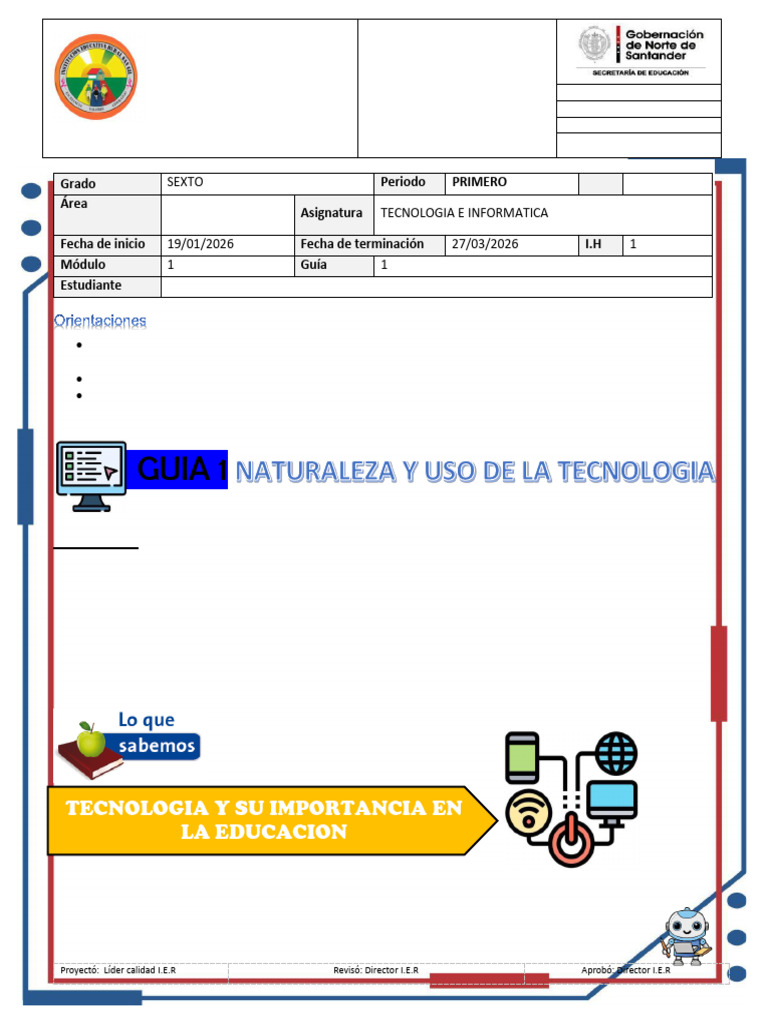 Tecnologia Grado 6-Guia 1 Primer Periodo | PDF | Informática | Aprendizaje