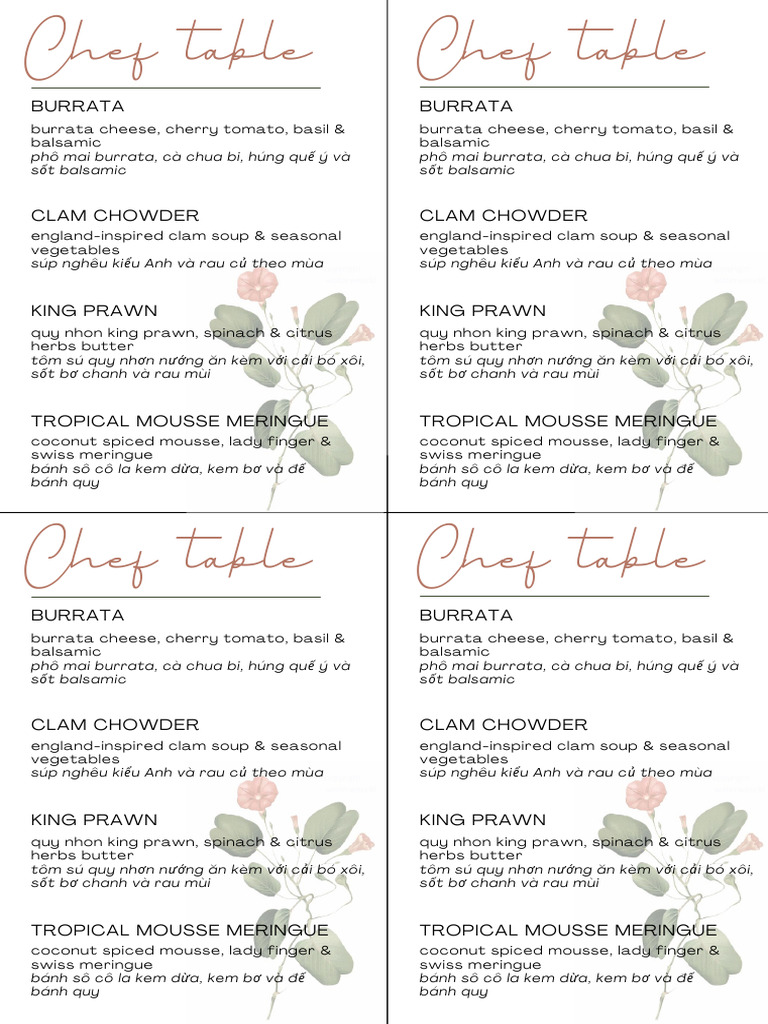 Chef Table - Menu 1 | PDF