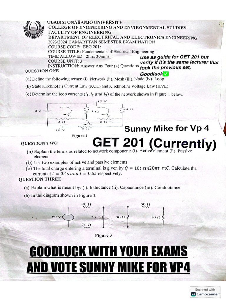 200 Level Engineering Past Question For | PDF