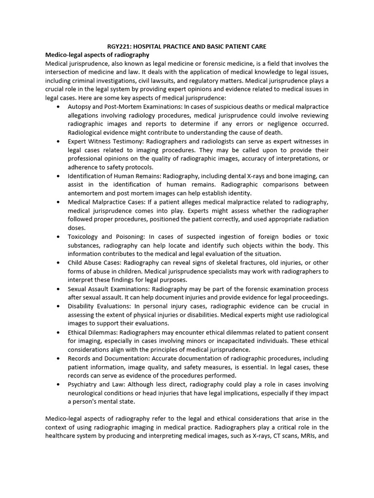 Rgy221 Medical Legal Aspects of Radiography | PDF | Radiography | Radiology