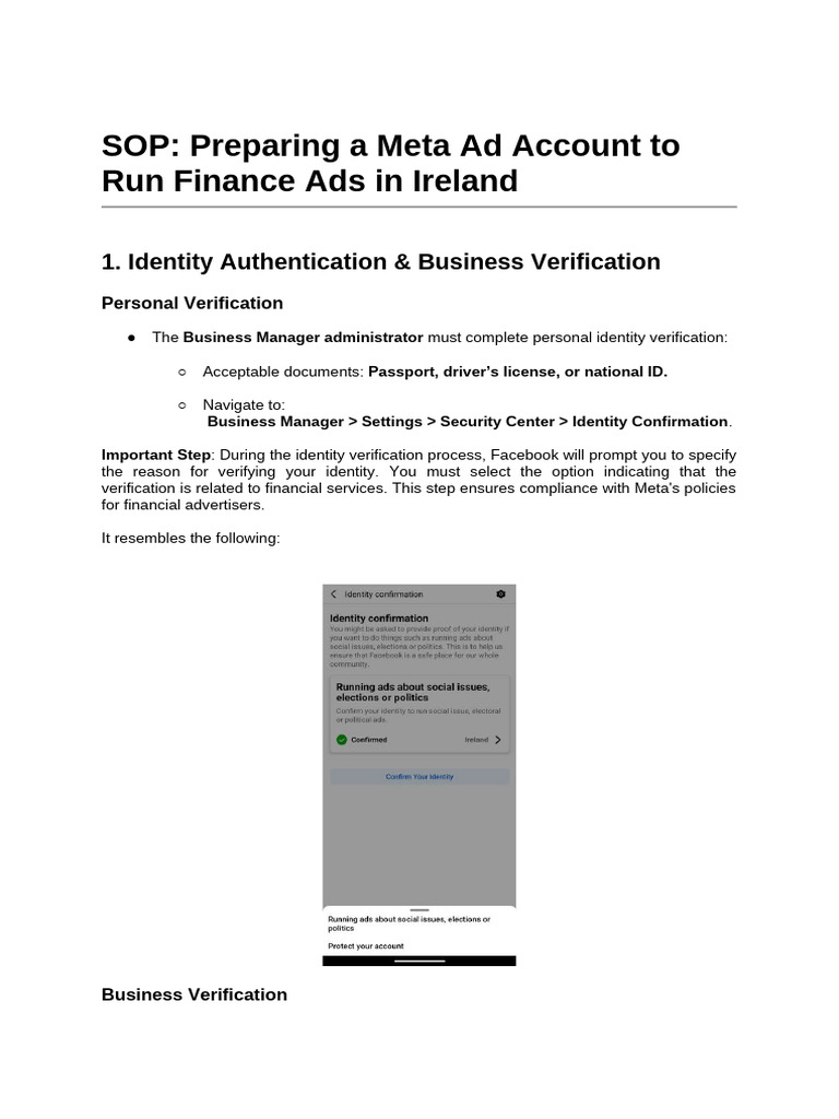 Preparing A Meta Ad Account To Run Finance Ads | PDF