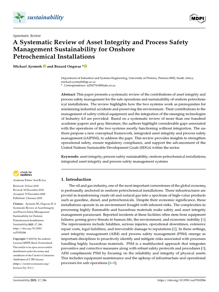 A Systematic Review of Asset Integrity and Process Safety Management ...
