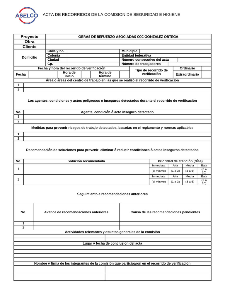 Acta Recorridos de La CSH | PDF