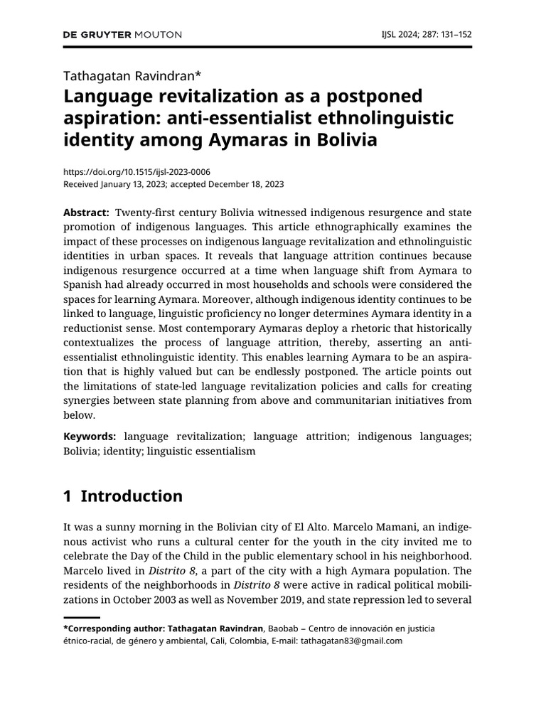 Language Revitalization As Postponed Aspiration | PDF | Language ...