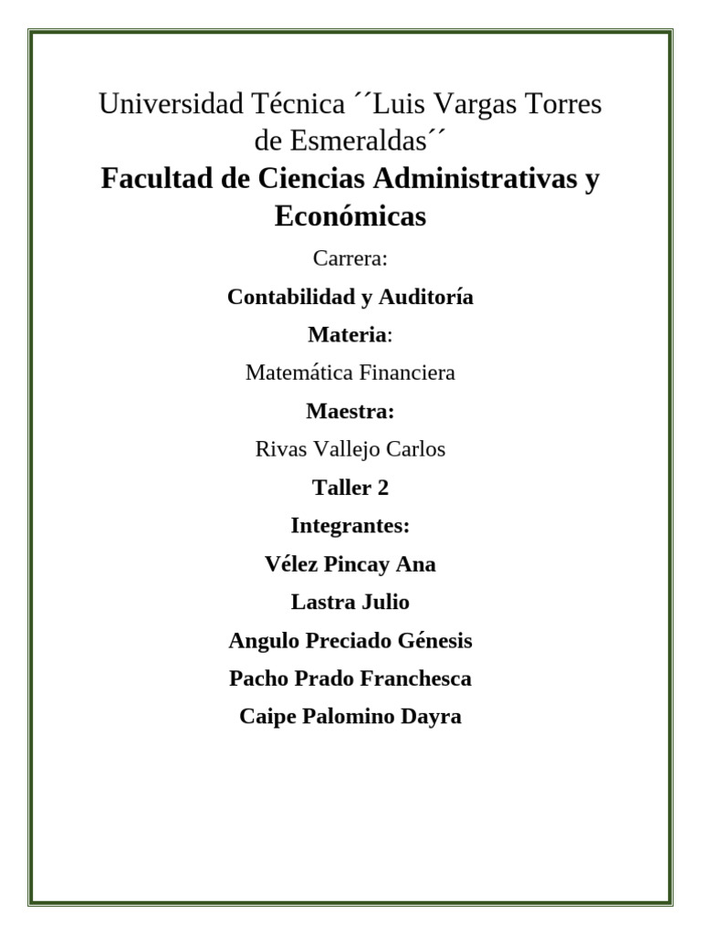 Taller 2 Matematica Financiera | PDF