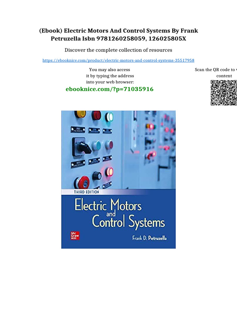 (Ebook) Electric Motors and Control Systems by Frank Petruzella ISBN ...