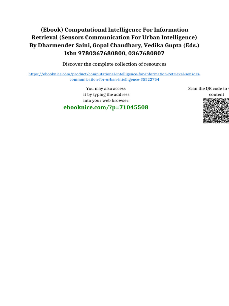 (Ebook) Computational Intelligence for Information Retrieval (Sensors ...
