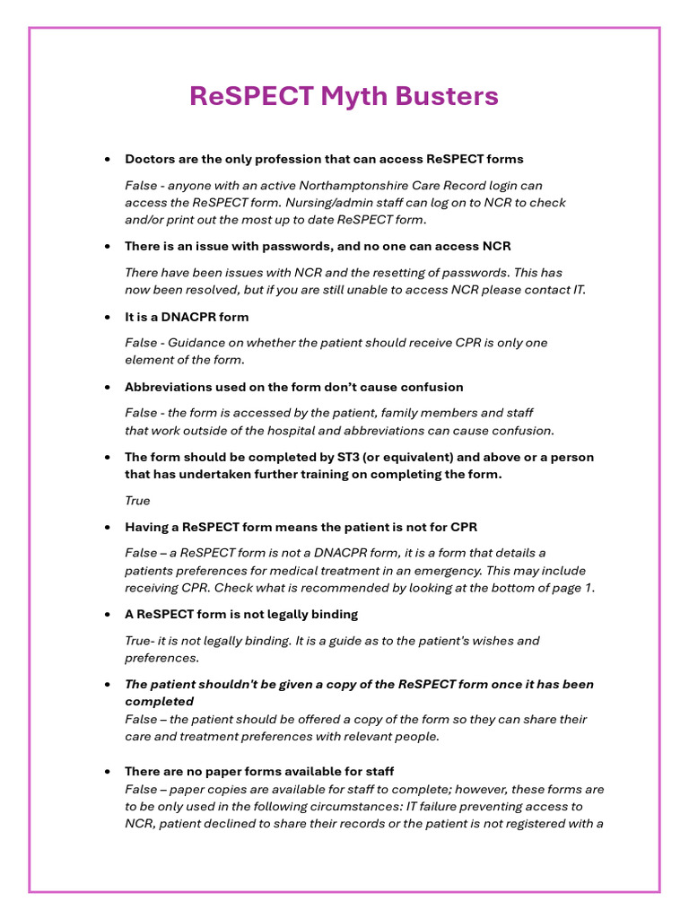 ReSPECT Myth Busters | PDF | Clinical Medicine | Public Services