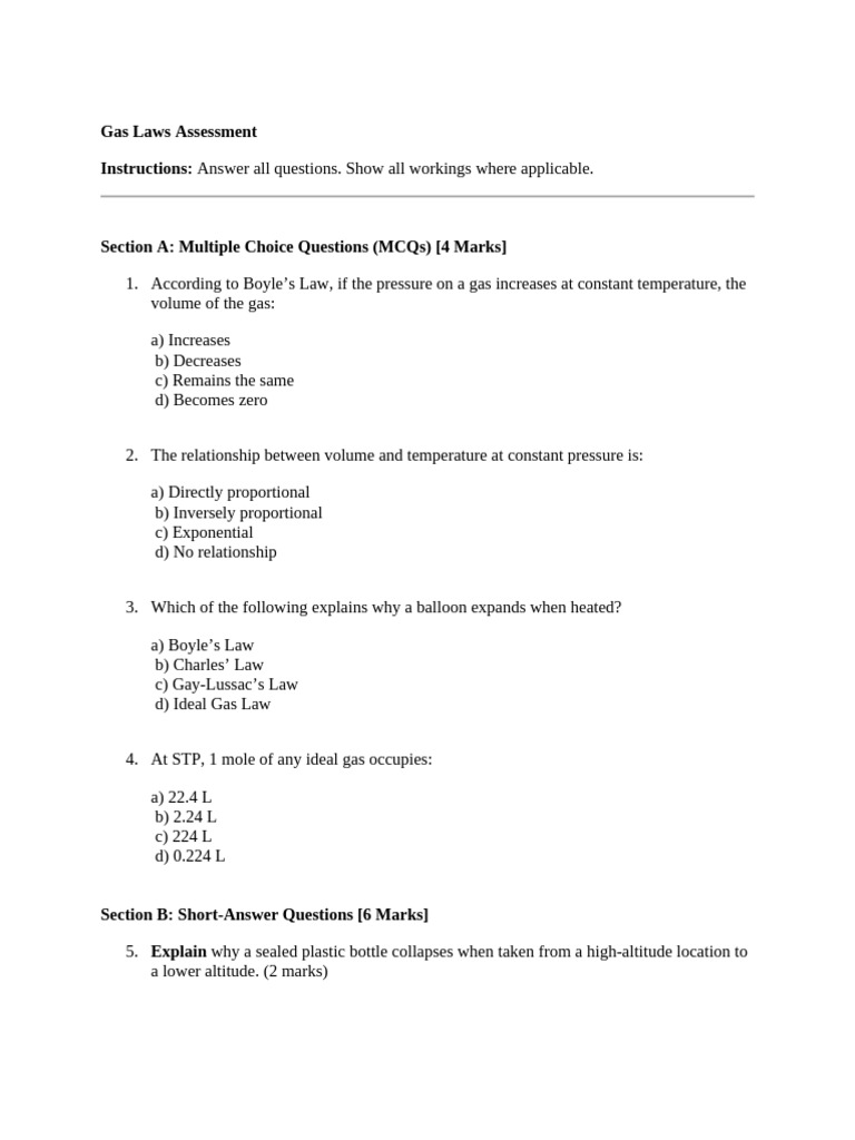 Gas Laws Worksheet gr9 | PDF | Gases | Mechanical Engineering