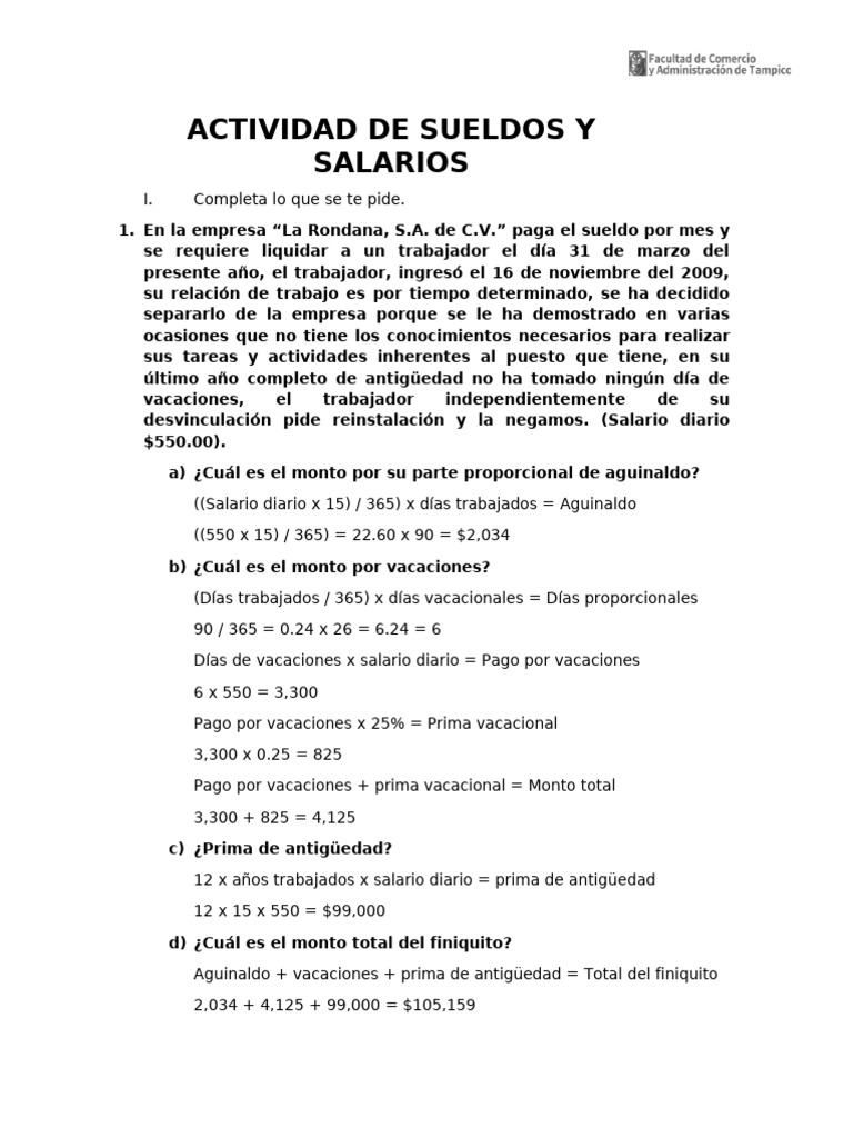 Actividad de Sueldos y Salarios | PDF | Salario | Tiempo de trabajo