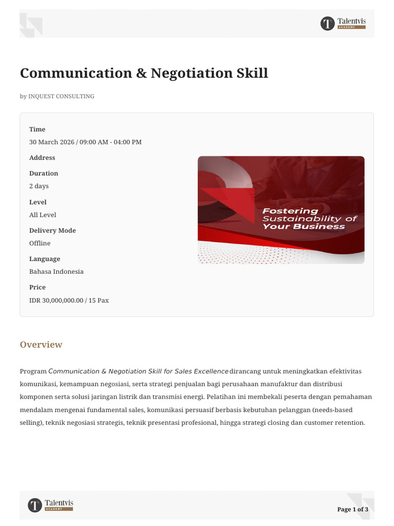 Talentvis Academy Course Module Communication & Negotiation Skill | PDF