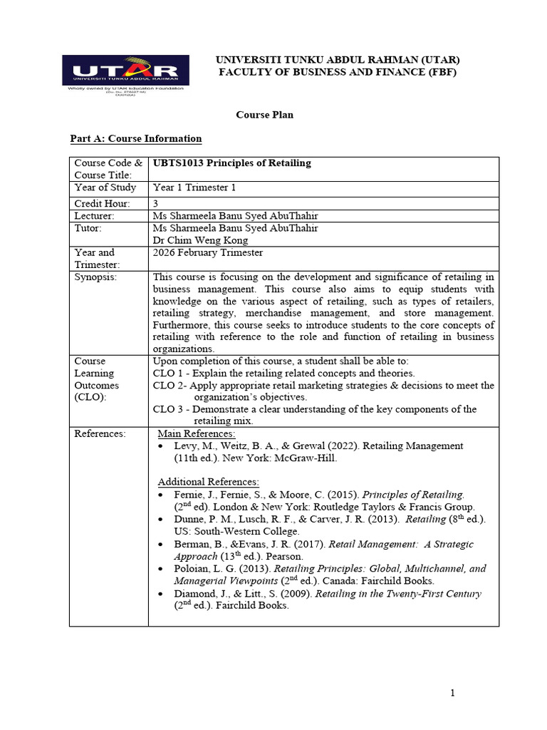 Course Plan POR 2026-02 | PDF | Retail | Academic Dishonesty