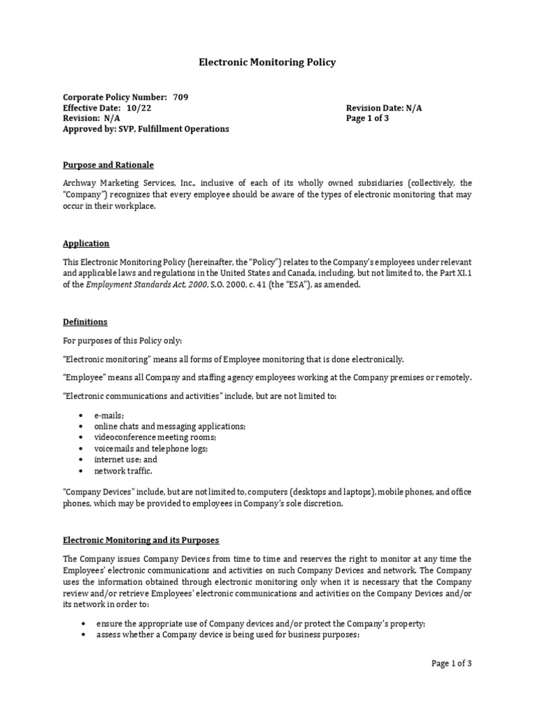 Electronic Monitoring Policy | PDF | Employment | Business