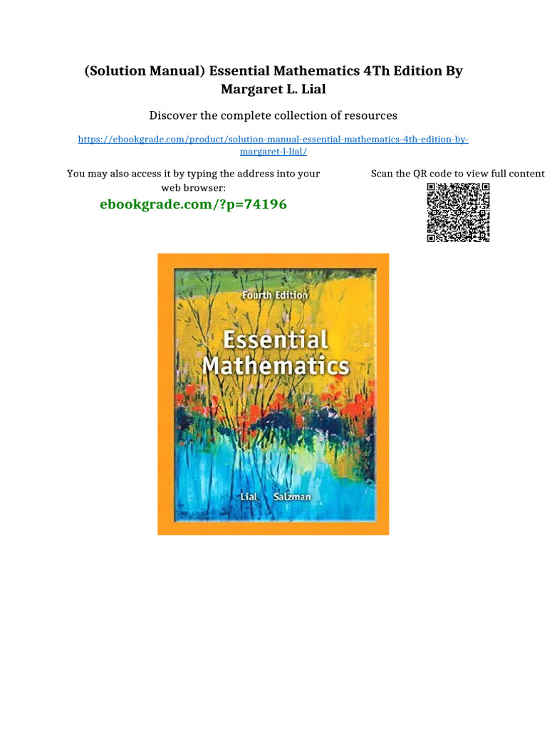 (Solution Manual) Essential Mathematics 4th Edition by Margaret L. Lial ...