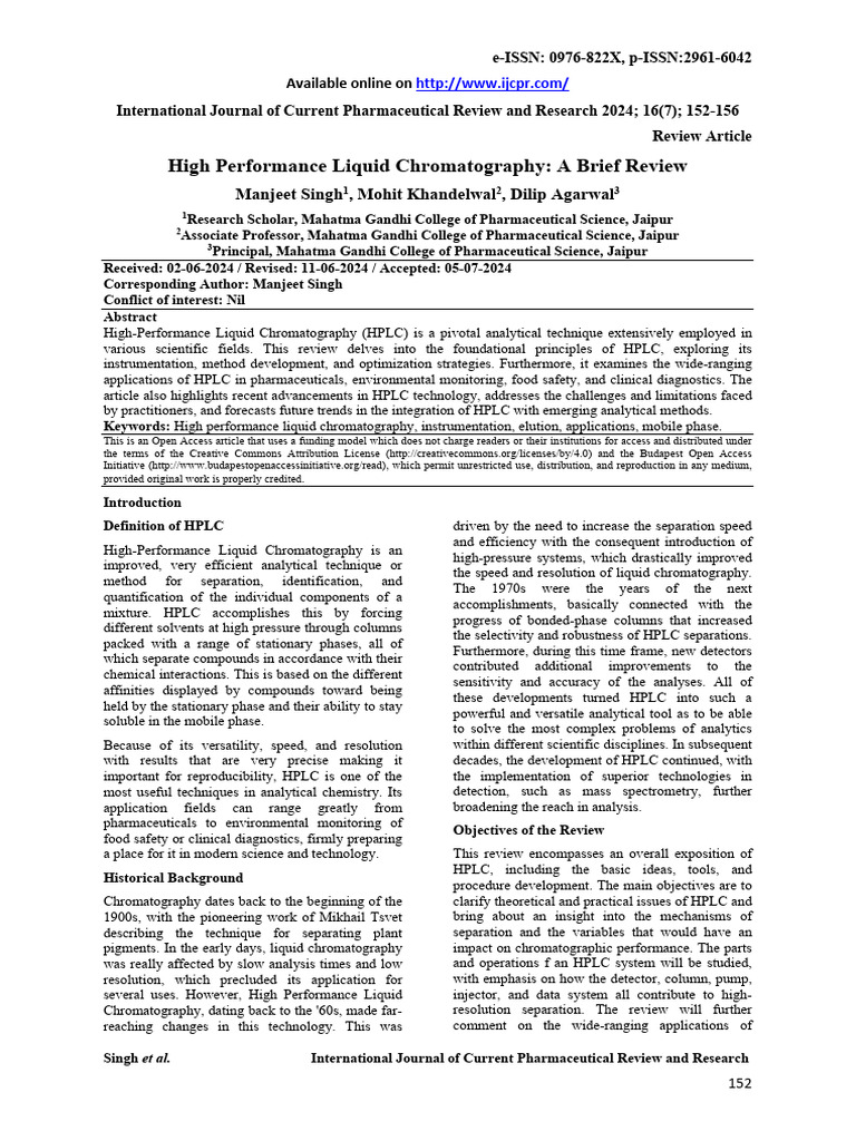 PR Review 6 | PDF | High Performance Liquid Chromatography | Chromatography