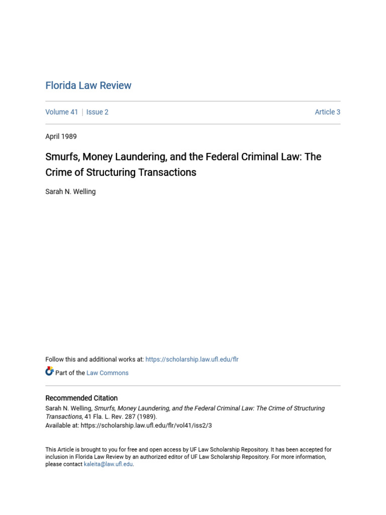 Smurfs Money Laundering and The Federal Criminal Law The Crime of ...