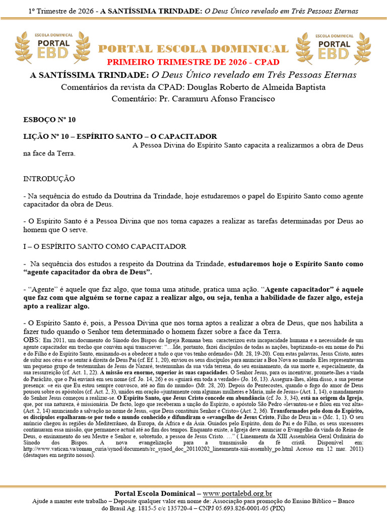 1T2026 - Esboço Da Lição 10 - Espírito Santo - O Capacitador - PR ...