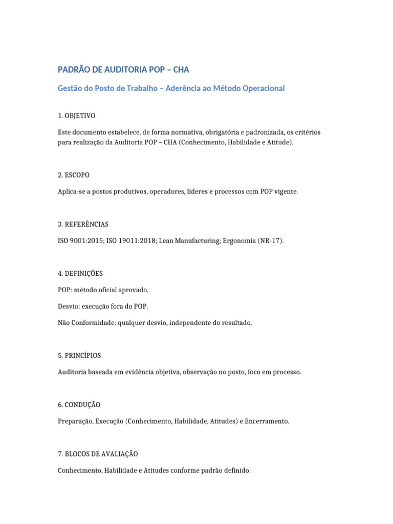Padrao Auditoria POP CHA | PDF