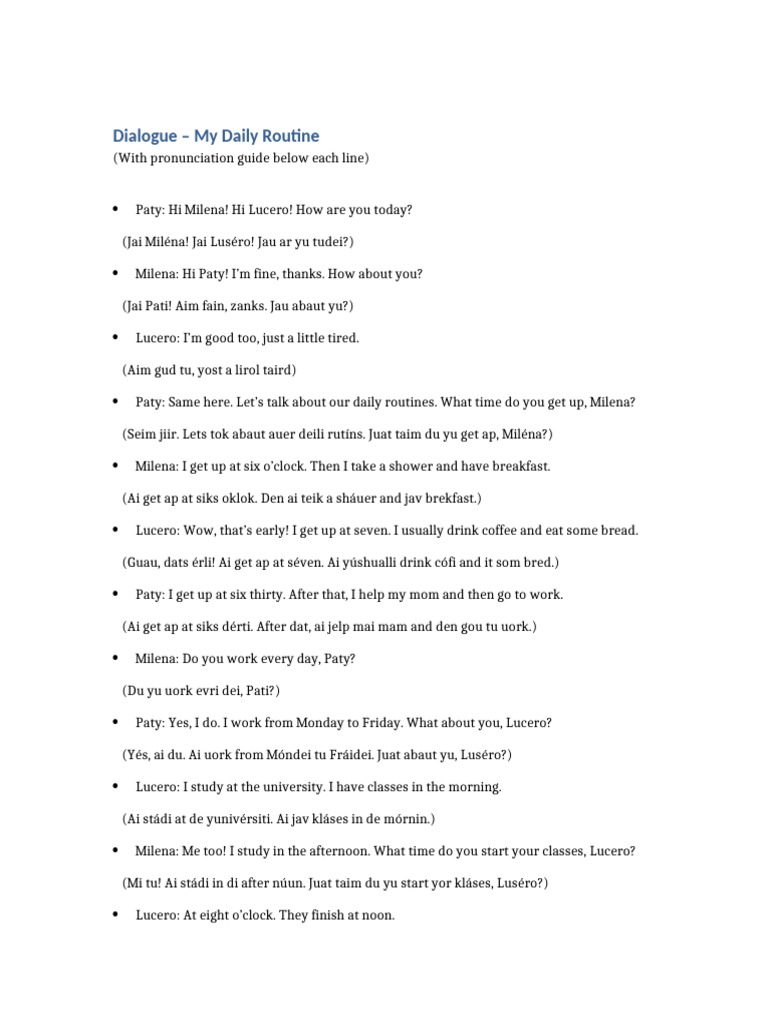 My Daily Routine With Pronunciation | PDF