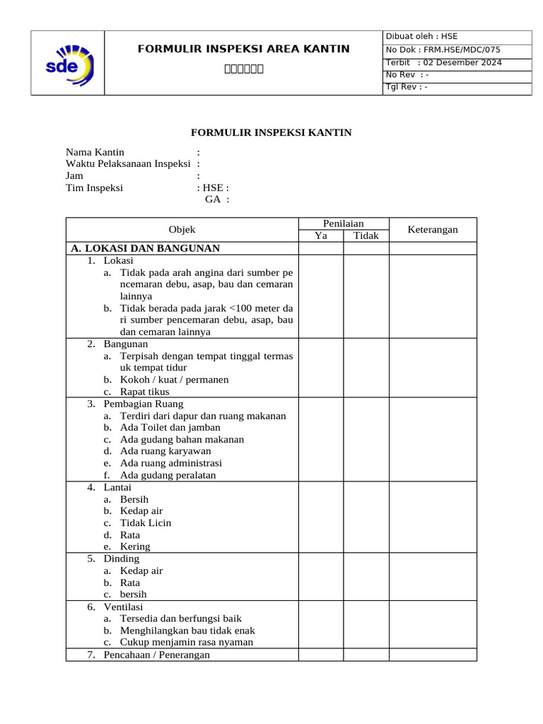 Form Inspeksi Revisi | PDF