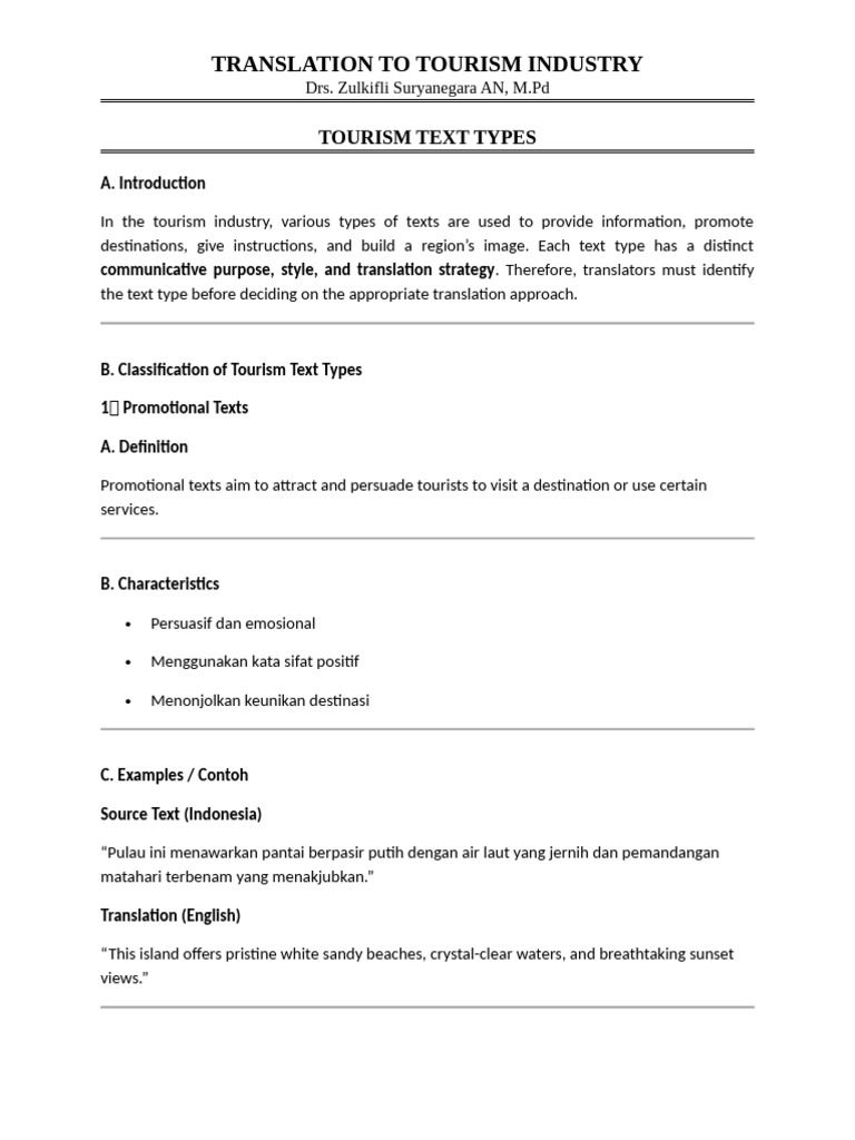 Tourism Text Types-Students Hands Out | PDF | Translations