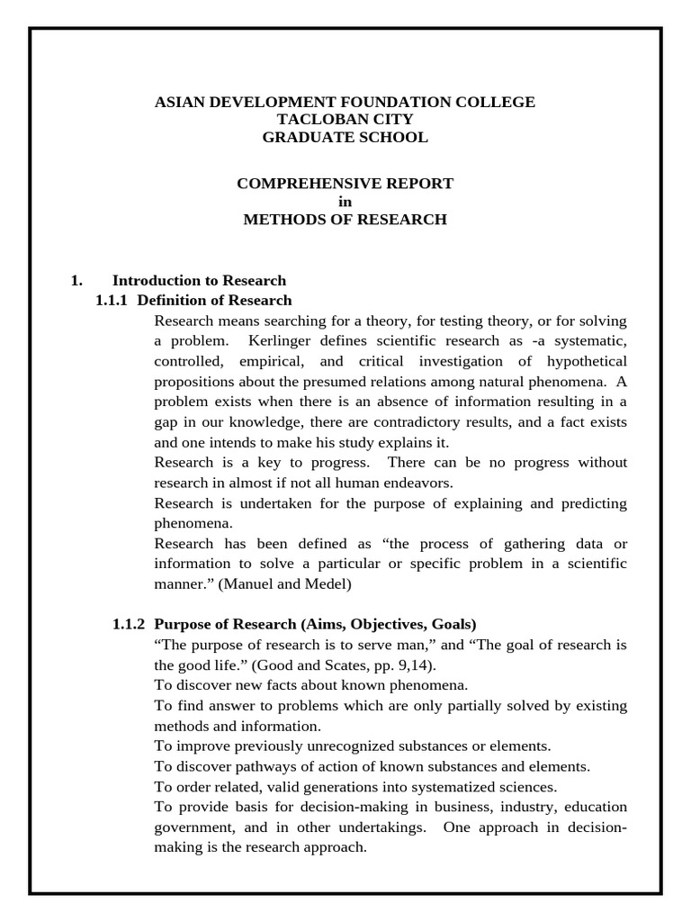 Comprehensive Report - Methods of Research-Complete-For Printing | PDF ...