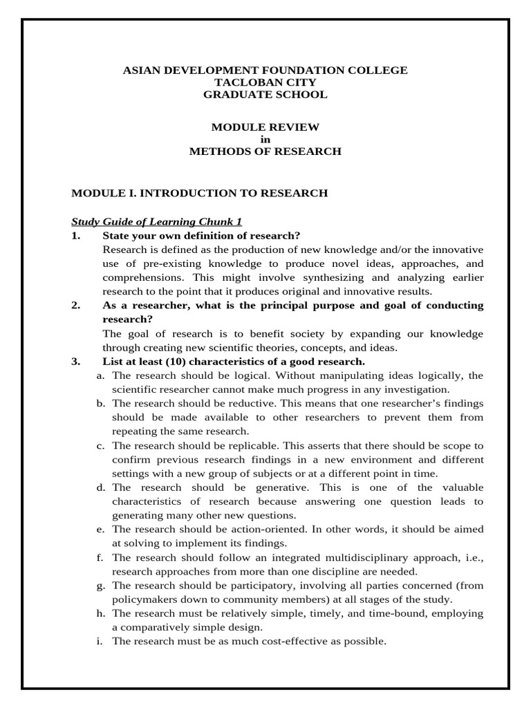 Module Review - Methods of Research-Print | PDF | Hypothesis | Sampling ...