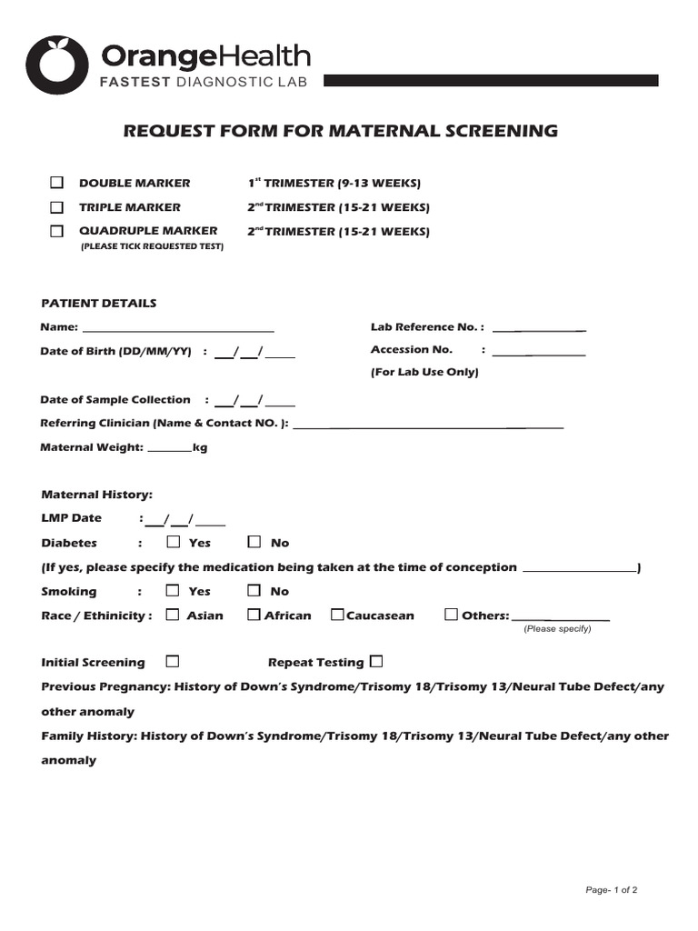 Request Form For Maternal Screening: Fa Stest | PDF | Cytopathology ...