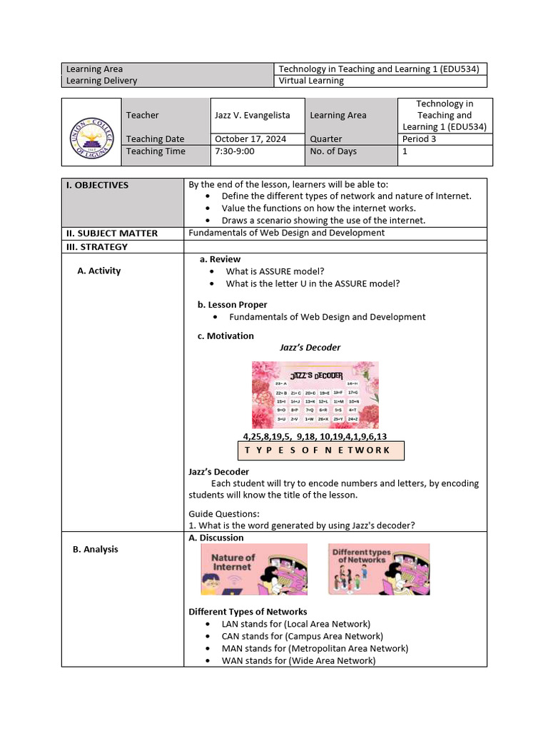 Edu534 Lesson Plan Final | PDF | Computer Network | Local Area Network